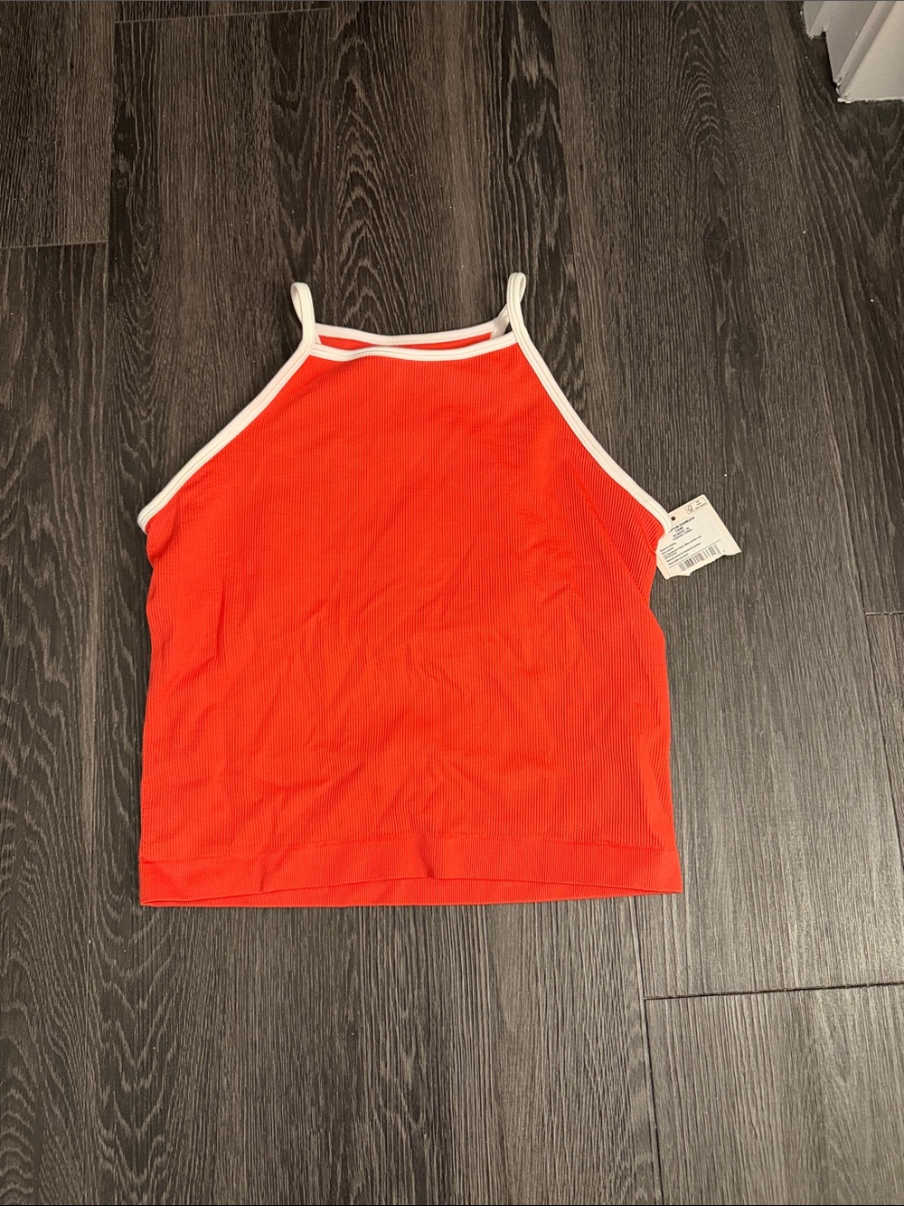 NWT. DSG, Red Ribbed Halter Tank with White Trim & built-in sports bra. Size M